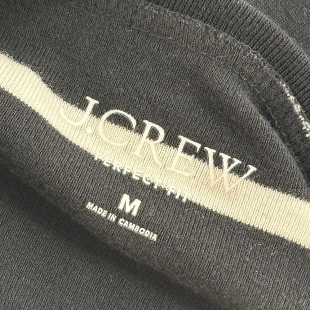 J. Crew Perfect Fit Black Striped Button Shoulder Long Sleeve Top